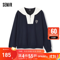 森马(Semir)森马卫衣女大翻领学院风复古宽松肌理上衣 蓝白色调00381 160/84A/M