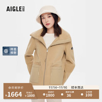 AIGLE艾高20女士户外保暖时尚纯色全拉链收腰抓绒衣 杻藤杏色 AO267 40