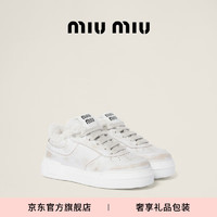 MIU MIU【】缪缪女士做旧漂白皮革运动鞋鞋子 白色 37