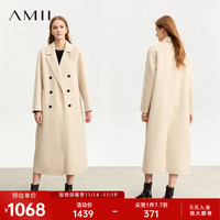 AMII2023冬西装领双排扣羊驼毛羊毛双面呢女长款宽松外套大衣 米色 165/88A/L