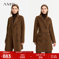 AMII2023冬直筒中长翻驳领配腰封双排扣全羊毛手工双面呢女 首尔咖 160/84A/M