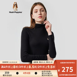 Hush Puppies 暇步士 女装秋中高领长袖打底衫T恤 188黑色 M