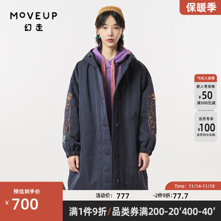 幻走（MOVEUP）.FUN系列连帽趣味绣花设计师长款棉外套女 深宝蓝 L