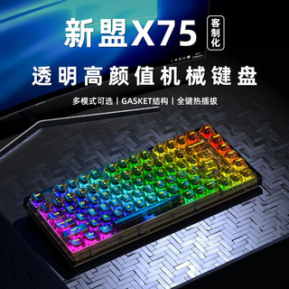 新盟X75全透明机械键盘蓝牙无线三模有线RGB热插拔轴gasket客制化 全透白-有线单模-RGB热插拔 盐白轴(45g有声段落轴)