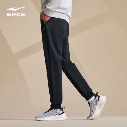erke鸿星尔克运动裤男秋冬新款加厚保暖防风休闲针织九分裤男士长裤正