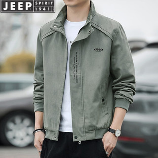 Jeep 吉普 夹克男士外套秋冬季加绒加厚中青年春秋上衣服时尚休闲棒 军绿（常规） XL（125斤-140斤）