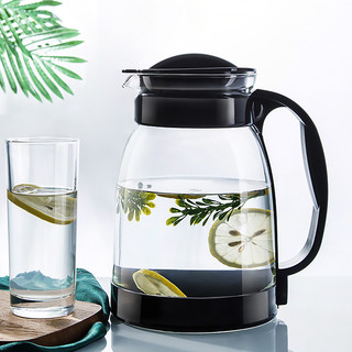 TiaNXI 天喜 凉水壶玻璃杯 家用玻璃泡茶壶带把耐热冷水壶水杯大容量 黑色2L