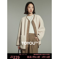 TOYOUTH 初语 加绒加厚保暖 摇粒绒外套 古拼接圆领 米杏色 S