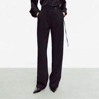 AMII 极简纯色宽松橡筋腰系带休闲长裤