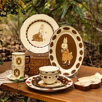 摩登主妇 原创复古赫拉兔陶瓷碗家用2023款餐具可爱碗盘套装米