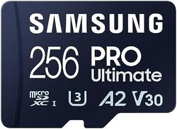 SAMSUNG 三星 PRO Ultimate microSD 存储卡 + 适配器,256GB microSDXC,高达 200 MB/s,4K UHD,UHS-I,Class 10,U3,V30