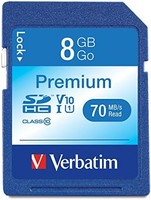 Verbatim 威宝 8GB 高级 SDHC 存储卡，UHS-I V10 U1 Class 10，蓝色 (96318)