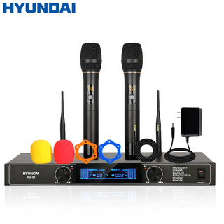 HYUNDAI现代 HD-01 无线话筒一拖二 U段无线麦克风专业K歌麦克风家庭KTV演唱会议主持专业