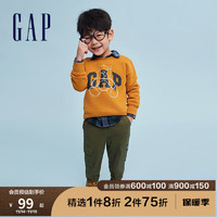 Gap男幼童秋季2023LOGO碳素软磨上衣785450布莱纳小熊卫衣 黄色 110cm(5岁)