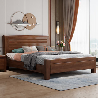 莱仕达新中式胡桃木实木床双人大床现代简约1.8米主卧婚床2065 1.5床