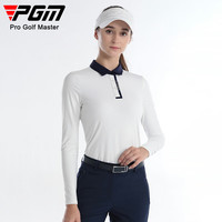 PGM高尔夫女士秋冬长袖T恤服装 幻彩LOGO运动面料衣服翻领运动服 YF615-白色 S
