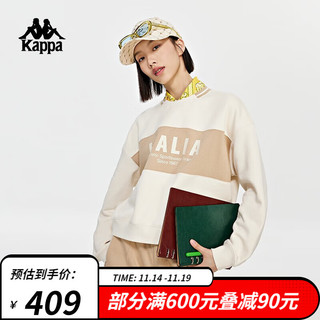 Kappa 卡帕 复古运动套头衫2023女短款针织卫衣拉绒字母长袖K0D82WT05 桦木白-0114 M