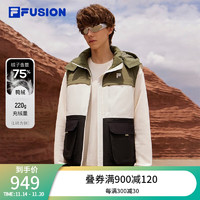 FILA FUSION斐乐潮牌羽绒马甲男子外套时尚休闲简约连帽上衣 浅雾灰-GY 170/92A/M