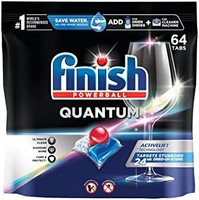 finish 亮碟 洗碗机洗涤剂-强力球，洗碟片，带来很好的清洁和光泽感，带有量子与Activblu技术-64片