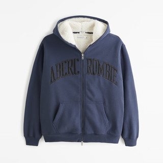 ABERCROMBIE & FITCH男女同款 仿羊羔绒内衬美式复古外套保暖拉链连帽卫衣 339331-1 海军蓝 M (180/100A)