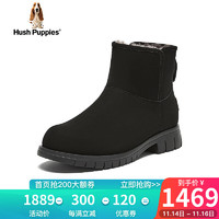 暇步士（Hush Puppies）雪地靴女高帮英伦粗跟时尚加绒短靴N3Y12DD3 黑金 40