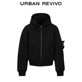 URBAN REVIVO UR2023秋冬新款男装潮牌工装风休闲百搭连帽超宽松棉服UMV130042 正黑 S(XS-S)