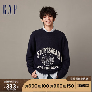 Gap【欧阳娜娜同款】男女装冬季2023LOGO针织衫842158廓形毛衣 海军蓝 170/100A(L)亚洲尺码