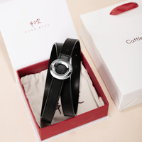 牛当家小圆扣女士真皮皮带装饰细腰带平滑扣内穿时尚气质裤带礼盒 1.9宽黑色 105cm