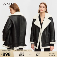 AMII2023冬轻奢中长宽松裘革一体真羊毛皮翻领皮草女 黑色 170/92A/XL