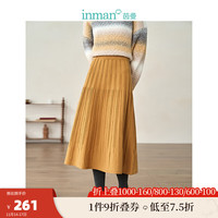 茵曼（INMAN）针织半身裙女冬季a字百褶长裙子 香蕉黄 L