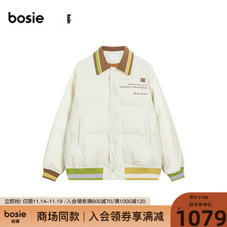 bosie【商场同款】冬短款羽绒服男复古街头羽绒服外套 米白 155/76A