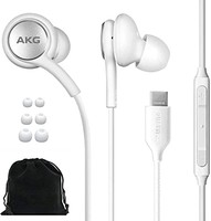 SAMSUNG 三星 AKG 耳塞原装 USB Type C 入耳式耳塞耳机带遥控和麦克风适用于 编织 - 包括天鹅绒袋 - 白色