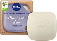NIVEA 妮维雅 MagicBar Solid 敏感洁面皂 (75g)，不含香料的洗面奶，经过认证的天然化妆品，含有葡萄籽油