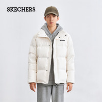 SKECHERS 斯凯奇 短款羽绒服男女款耐脏秋冬季立领防风保暖外套 米白色-168 XL