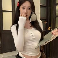 FVQX打底衫女秋冬内搭洋气2023纯欲u型领长袖T恤秋季修身低领辣妹 白色 S 95以内