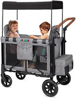 Face to Face 2 高座椅折叠婴儿车,适合 2 名儿童,带防护5 点式*带扣,可拆卸防紫外线伞蓬,储物袋,拉链门