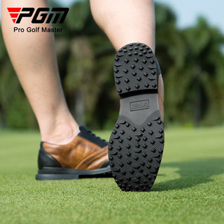 PGM高尔夫球鞋男士新英伦风头层皮真皮男鞋商务运动防滑鞋子 XZ311-黑棕色 39