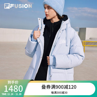 FILA 斐乐 FUSION斐乐潮牌羽绒服女时尚宽松休闲连帽上衣 冰湖蓝-BU 170/88A/L