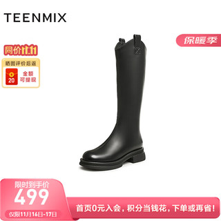 TEENMIX 天美意 靴子女商场同款气质优雅时装靴休闲女高筒靴冬BH641DG3 黑色（薄绒） 36