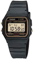 casio 卡西欧 f91wg-9 男式复古黑色表带金色表面闹钟数字手表