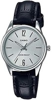CASIO 卡西欧 LTP-V005L-7B 女式标准模拟黑色皮革表带银色表盘手表