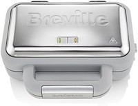 Breville 铂富 VST072 DuraCeramic 华夫饼机，带有可深度填充的可拆卸板，白色&不锈钢