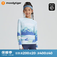 moodytiger一体织套装儿童T恤男女童23年冬季长袖运动装亲肤印花 雪山青 预计11.17发货 170cm