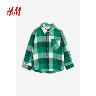H&M童装儿童男衬衫帅气格纹棉质法兰绒上衣1163548 棕色/格纹 120/60