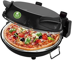Emerio 披萨烤箱，耐火石板（也适用于冷冻披萨），直径 31.5 厘米，1200 瓦，不含 BPA，PM-129032.2，黑色