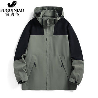 富贵鸟（FUGUINIAO）夹克男女秋季户外潮流登山服工装冲锋外套 女款云杉绿 5XL 