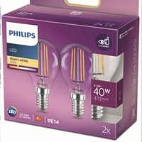 PHILIPS 飞利浦 LEDclassic E14 灯泡,两件装,470流明对应40W,暖白(2700开尔文),透明