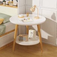 良亭美居床头柜卧室现代简约小型落地简易迷你沙发置物床边架子小圆桌边几 40*41.5CM双层圆形暖白色