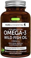 Pure Essential 高吸收性 Omega-3 野生鱼油 1360 毫克、EPA DHA 1000 毫克和虾青素