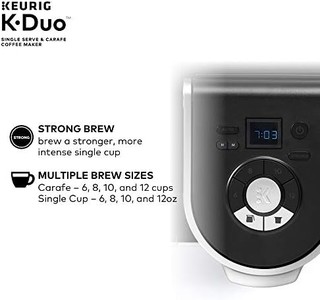 Keurig K-Duo 咖啡机,单份和 12 杯玻璃瓶滴滤咖啡机,兼容 K-Cup 胶囊和研磨咖啡,黑色 需配变压器